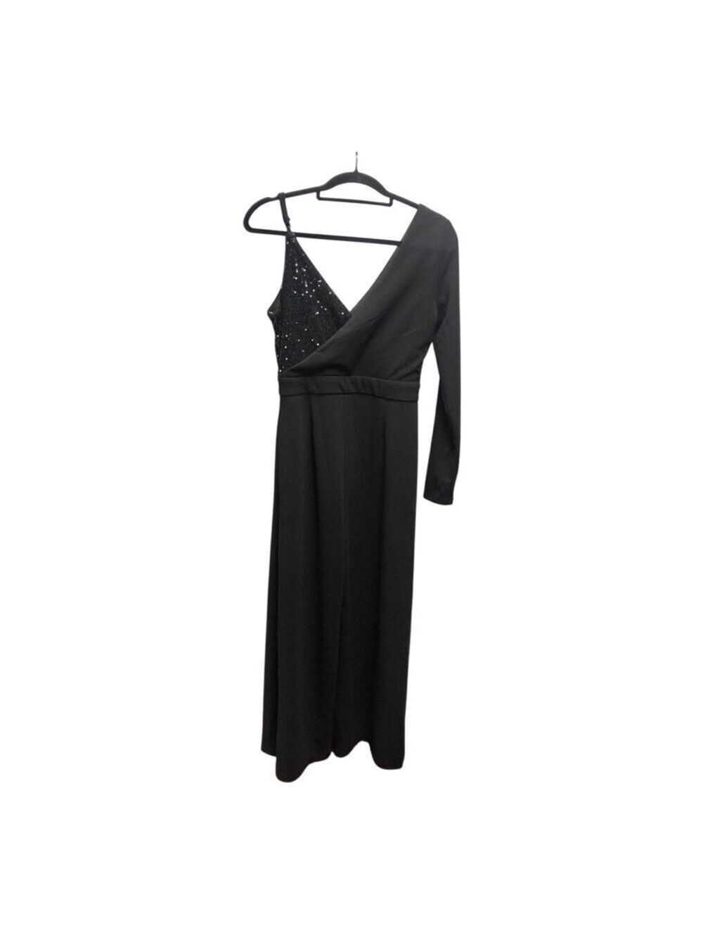 Lulus Elegant Black One-Shoulder Jumpsuit with sequins. - Picture 3 of 6